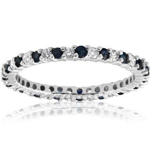 Blue Sapphire Diamond Eternity Ring Anniversary Thin Band 1/2ct Blue Sapphire Diamond Wedding Band Stackable Eternity Ring 14k White Gold