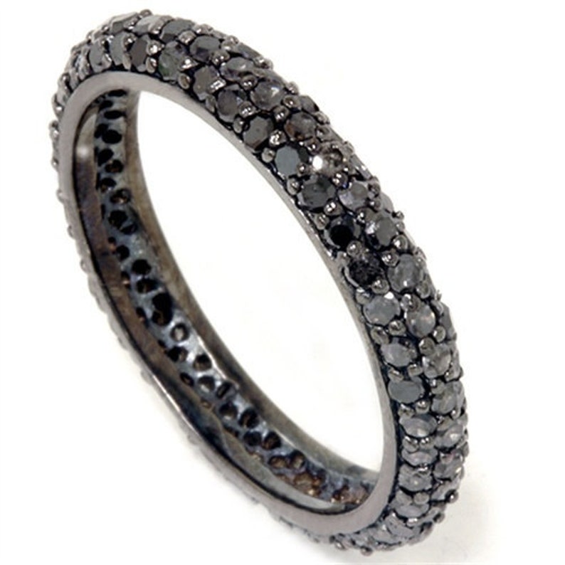 Black Diamond Pave Eternity Ring 1.10CT Womens Black Gold Anniversary Stackable Band Size 4-9 image 1