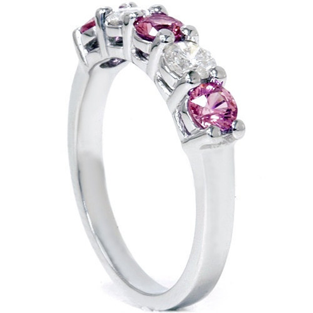 Pompeii3 1 1/2ct Pink Sapphire & Diamond Wedding Ring 14K Rose Gold - Size 7