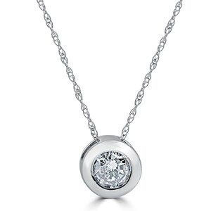 3/4ct Round Bezel Solitaire Real Pendant 14K White Gold (H, I1)