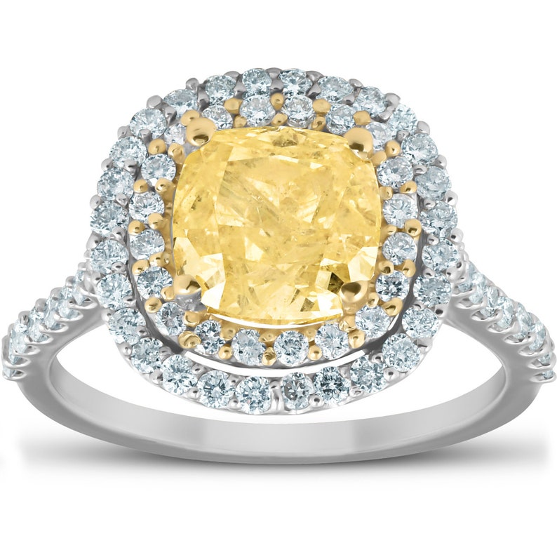 Yellow Diamond Cushion Halo 2 79ct Engagement Ring Gia Etsy