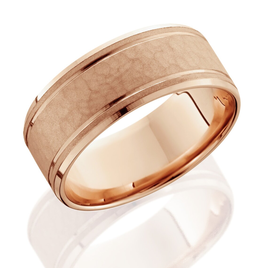 Hammered 14K Rose Gold 8MM Mens Wedding Ring Band Etsy