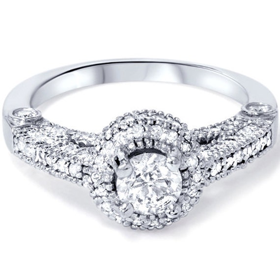Diamond Sculptural Vintage Round Engagement Ring 1.15CT - Etsy