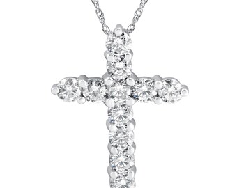 3CT Diamond Cross Pendant 14K White Gold Womens Round Brilliant Cut 18" Chain