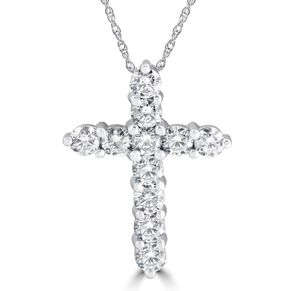 3CT Diamond Cross Pendant 14K White 