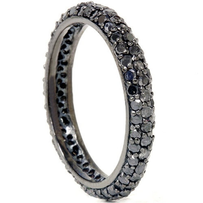Black Diamond Pave Eternity Ring 1.10CT Womens Black Gold Anniversary Stackable Band Size 4-9 image 3