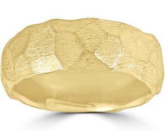 Solid 14K Yellow Gold Mens Large Nugget Ring – Diamond Cut – Sizes 5-15