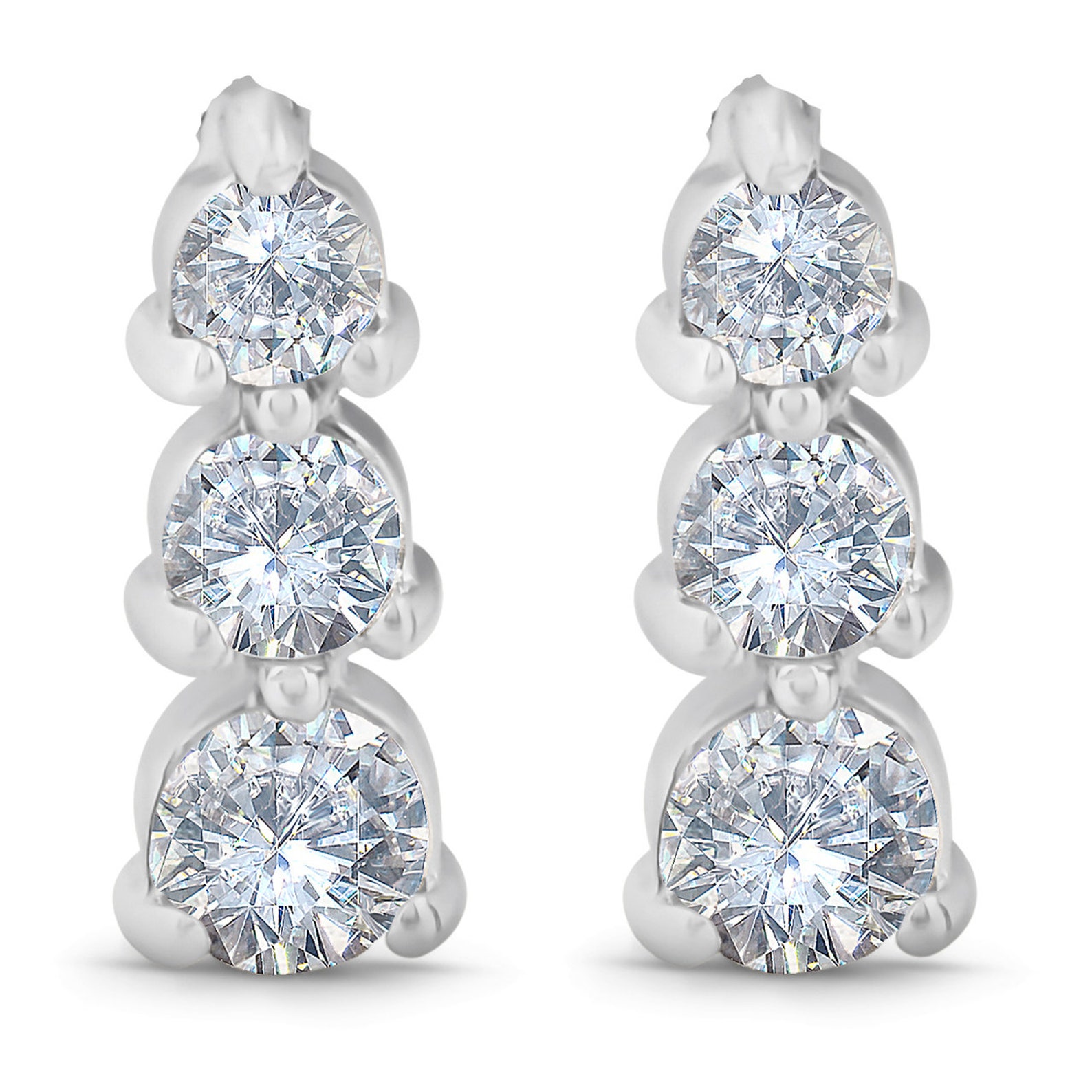 3 Stone Round Graduated Diamond Earrings 14K White Gold 1/2ct - Etsy UK