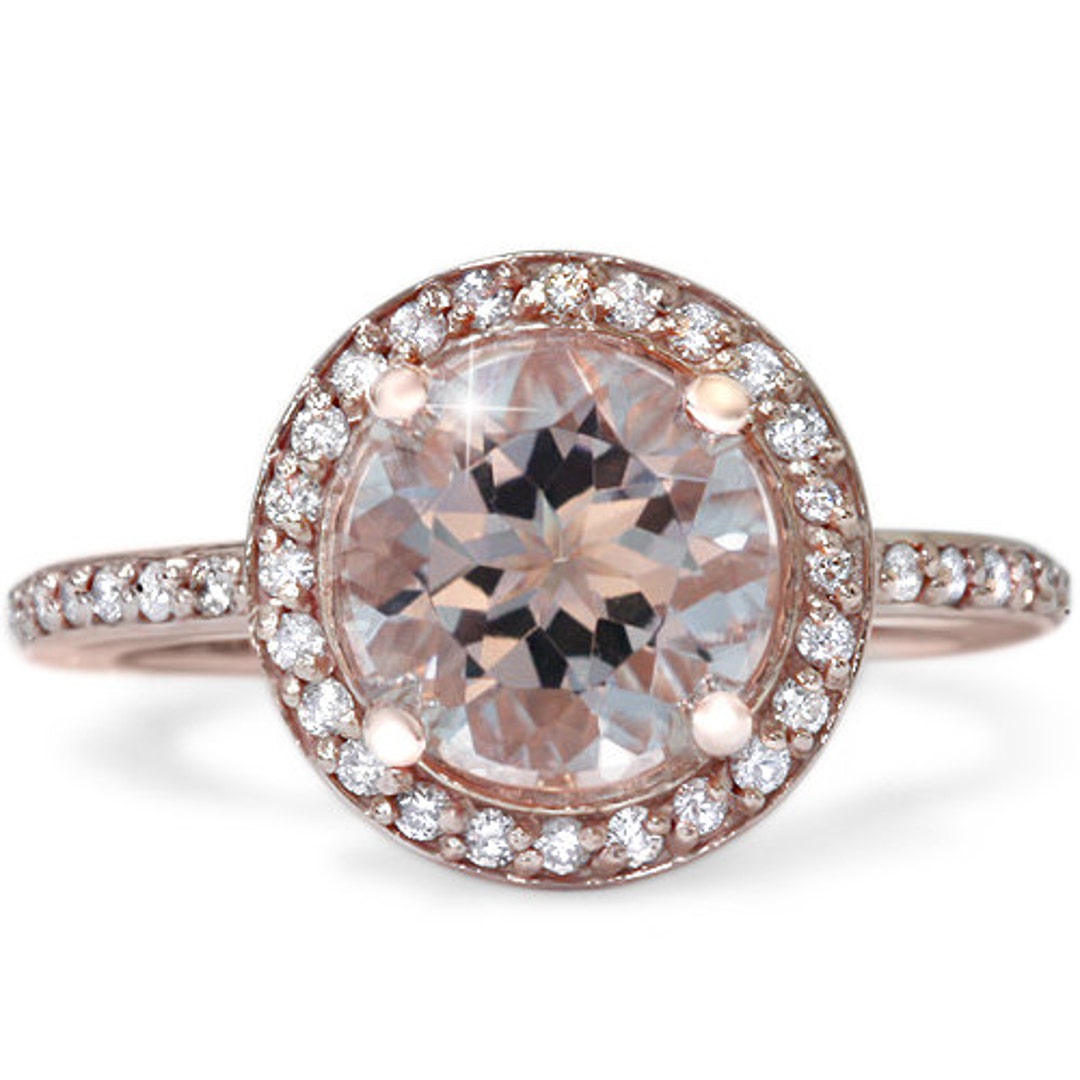 Rose Gold Morganite Halo Diamond Engagement Ring 2.40CT - Etsy