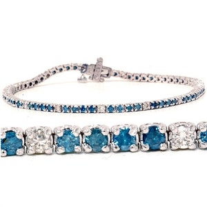 2.00CT Blue & White Diamond Tennis Bracelet 14K White Gold