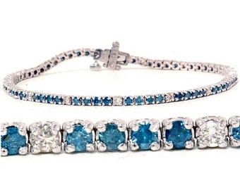 2,00 CT blau & White Diamond Tennis Armband 14K White Gold