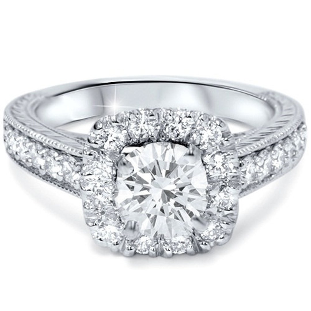 Engagement Ring Diamond 1.55CT Cushion Vintage Halo Engagement - Etsy