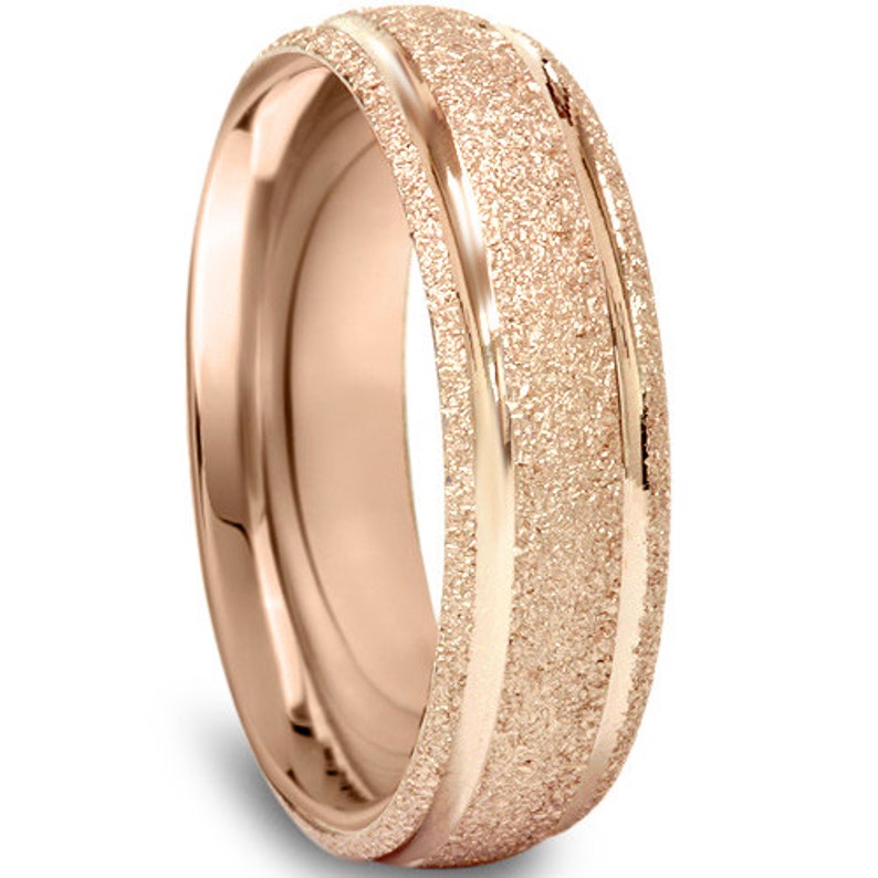 Rose Gold Wedding Band Mens 14K Rose Gold 6MM Brushed Wedding Etsy
