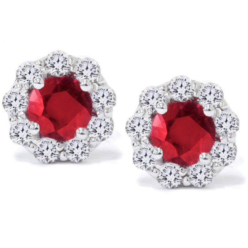 2.60CT Genuine Ruby & Diamond Halo Earrings 14K White Gold | Etsy