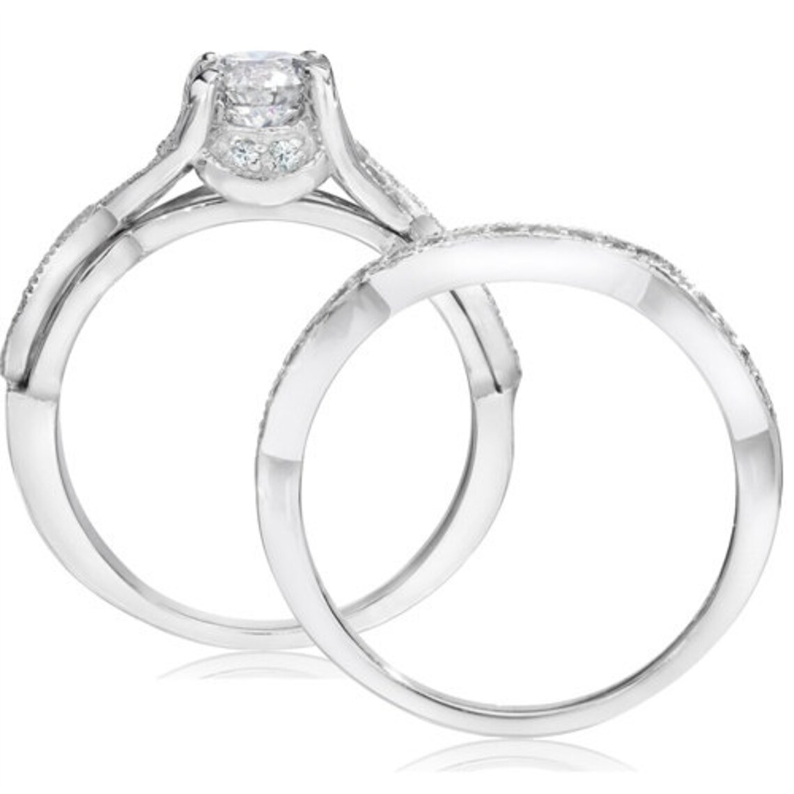 Infinity Vintage 1.57CT Diamond Engagement Ring Set 14K White - Etsy