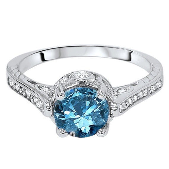 Blue Diamond Vintage Engagement Ring 2.25CT Blue Diamond Vintage