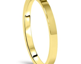 10K Yellow Gold 2M Flat High Polished Plain Anniversary Ring, Simple Flat Wedding band, High Polished Wedding Band, Simple Anniversary Plain