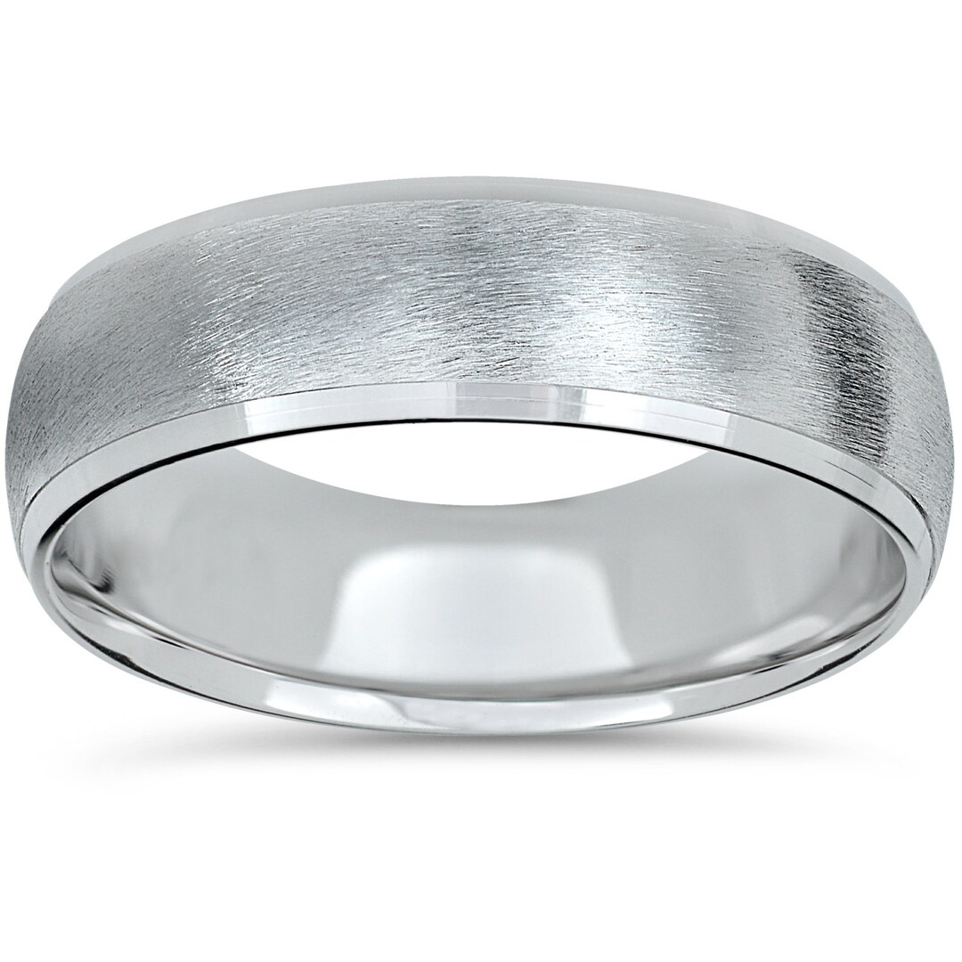 Platinum Wedding Band Mens Brushed Beveled Ring His Etsy