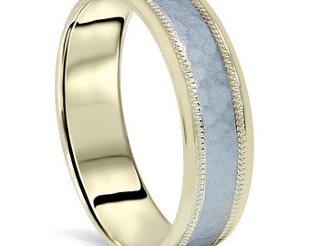 Hammered Platinum & 18KT Yellow Gold Two Tone Mens Wedding Band Ring 6 MM