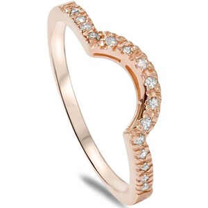 Rose Gold Diamond Ring, Rose Gold Engagement Ring Band Curved Nothced Rose Gold Band 1/4CT Diamond Notched Guard Ring Enhancer 14K Rose Gold