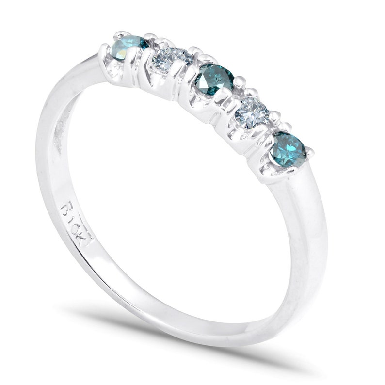 GH, I1-I2 Treated Blue /& White Diamond 5-Stone Wedding Womens Ring 10K White Gold 14ct