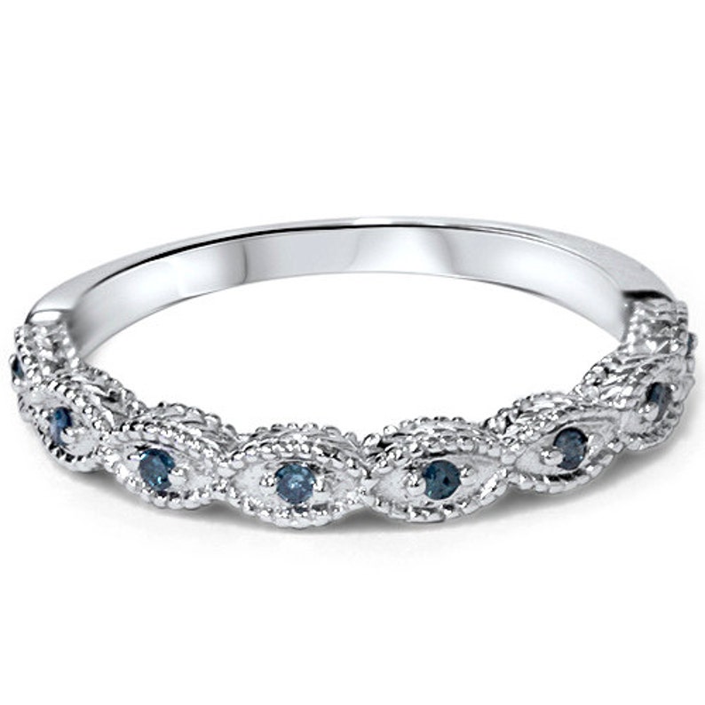 Vintage Blue Diamond Ring 1/10CT Wedding Ring Womens Antique - Etsy