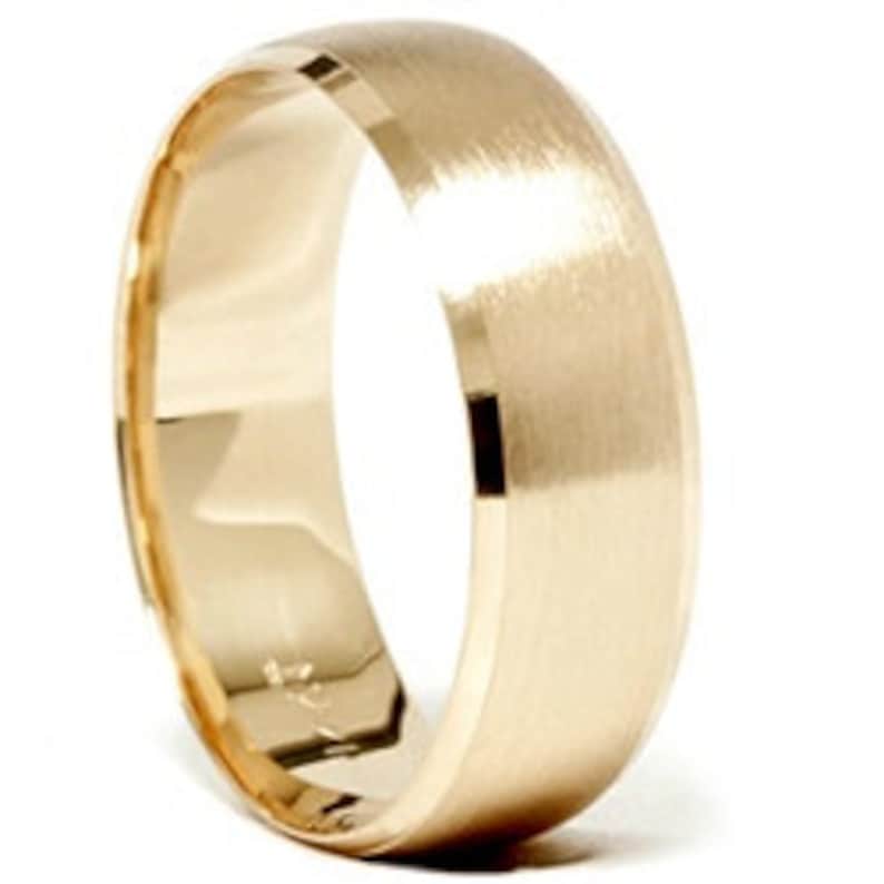 Mens 14K Yellow Gold Wedding Band 8MM Ring Brushed Beveled