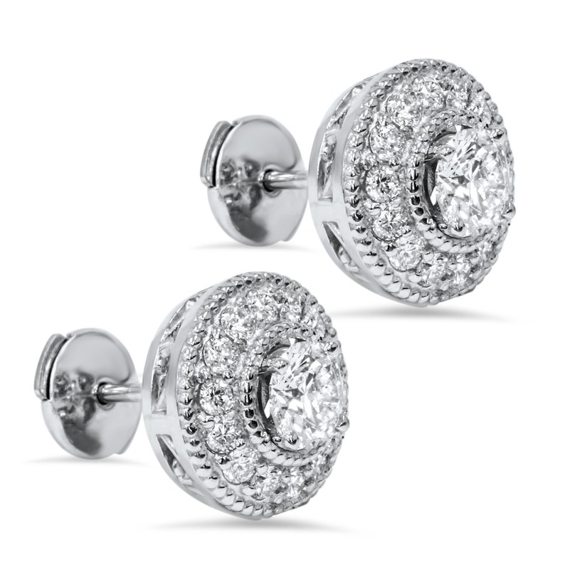 1.50 Carat Diamond Studs Earring Jackets Halo Vintage Antique Etsy