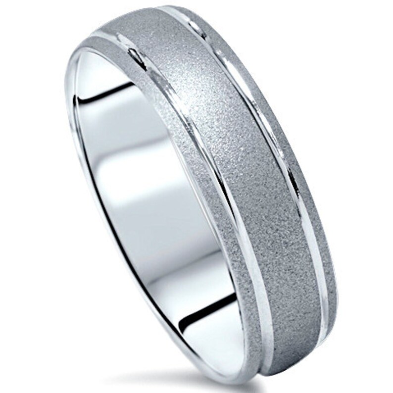 Brushed Handmade 10k White Gold Mens Wedding Band Ring Etsy