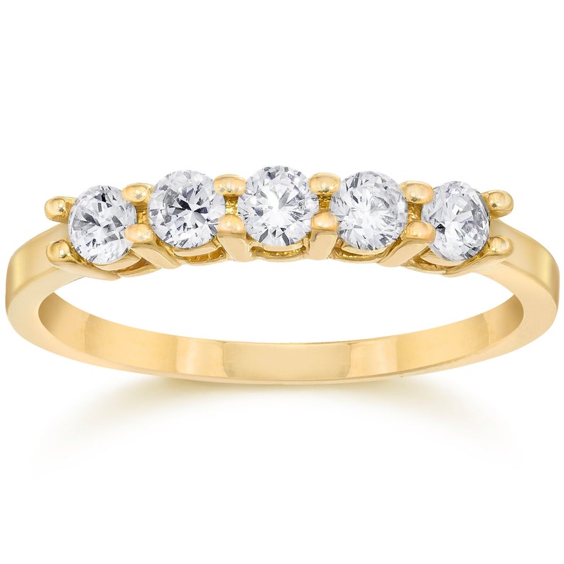 1/2 CT Five Stone Diamond Wedding Ring 14K Yellow Gold Size 4-9 image 1