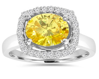 Engagement Ring Diamond2.26Ct Oval Citrine & Diamond Halo Ring 10K White Gold