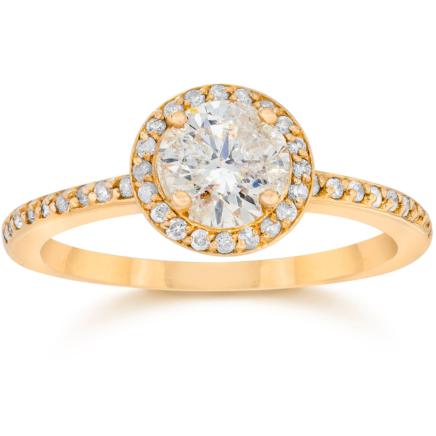 14K Yellow Gold Diamond Engagement Ring 7/8 Carat Halo Style | Etsy