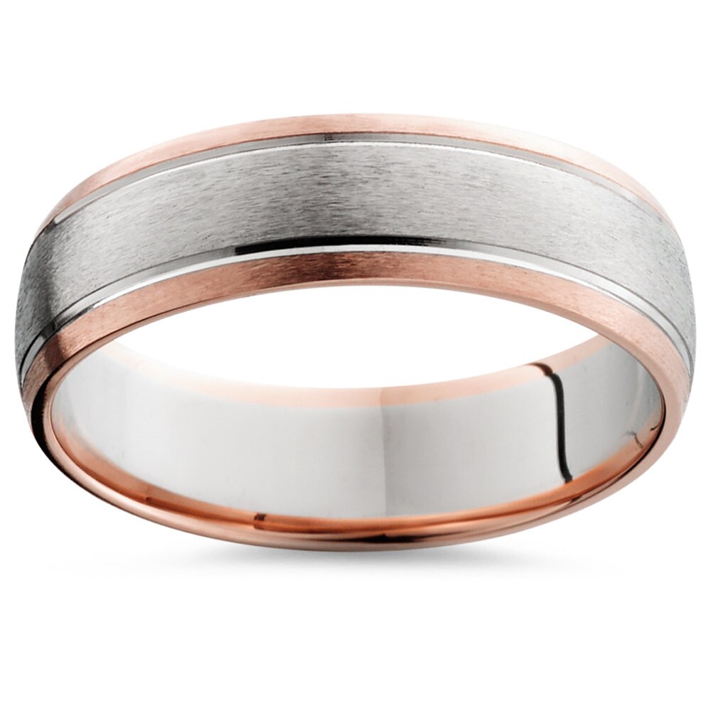 Mens rose gold and white gold hotsell wedding band