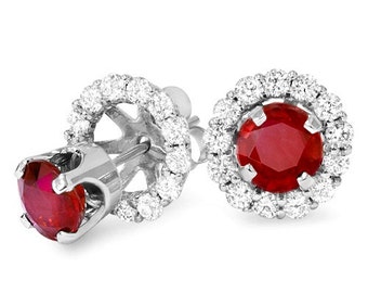 1.50CT Ruby Studs & Diamond Earring Jackets 14K White Gold