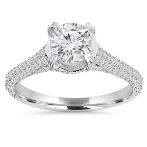 Engagement Ring, 1.70CT Micro Pave Lab Created Diamond Engagement Ring 14K White Gold