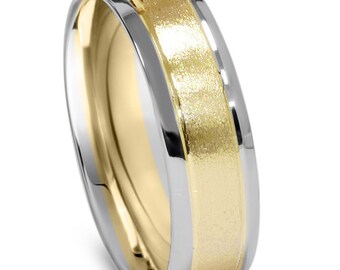 Mens Two Tone Wedding Ring 14K White & Yellow Gold 6MM High Polished Size (7-12)