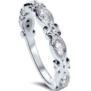 1/10ct Diamond Vintage Stackable Ring Wedding Band 14K White - Etsy