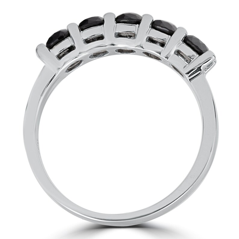 1ct Five Stone Black Diamond Wedding Ring 14K White Gold Black,