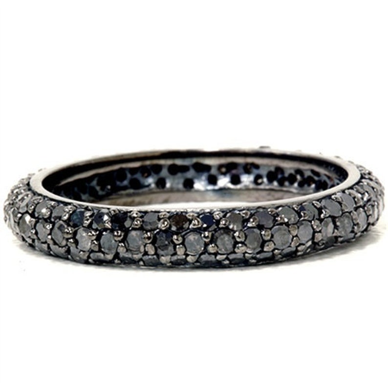 Black Diamond Pave Eternity Ring 1.10CT Womens Black Gold Anniversary Stackable Band Size 4-9 image 2
