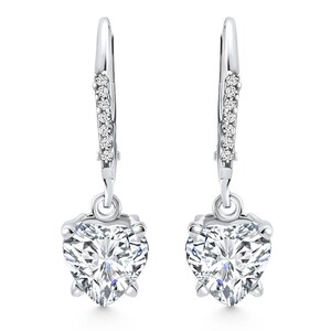 2.07ct Tw Heart Diamond Dangle Lever Back Hoops 10k White Gold Lab Grown