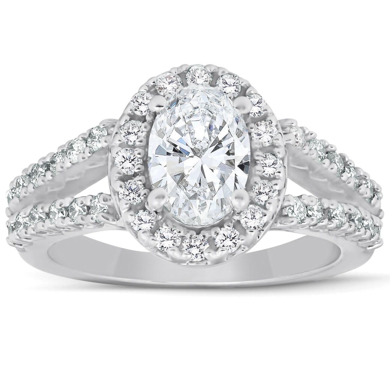 Oval halo split shank engagement ring deals