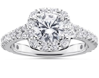 Engagement Ring Diamond 2.30CT Cushion Halo Diamond Engagement Ring 14 karat White Gold