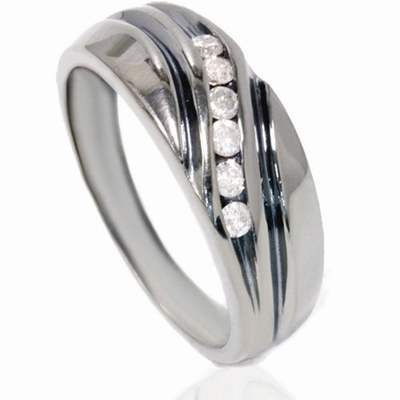 1/4CT Diamond Mens 14K Black Gold Wedding Ring Band Size