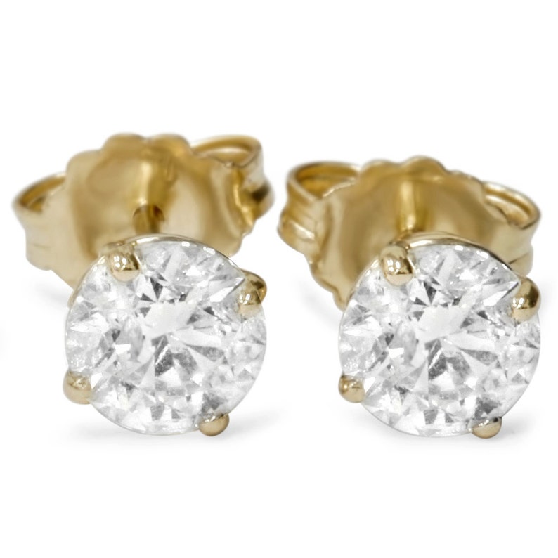 Diamond Studs Yellow Gold Diamond Studs Womens Earrings 1 Etsy