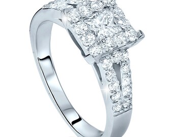 Engagement Ring 1.60CT Princess Cut Gia Certified G SI1 Diamond Engagement Split Shank Ring 14K White Gold Size 4-9