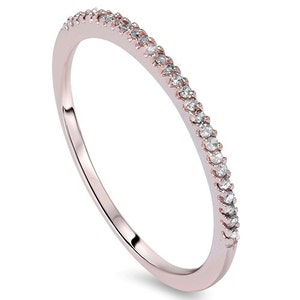 Diamond Rose Gold Thin Ring 14 Karat 1.1MM Wide