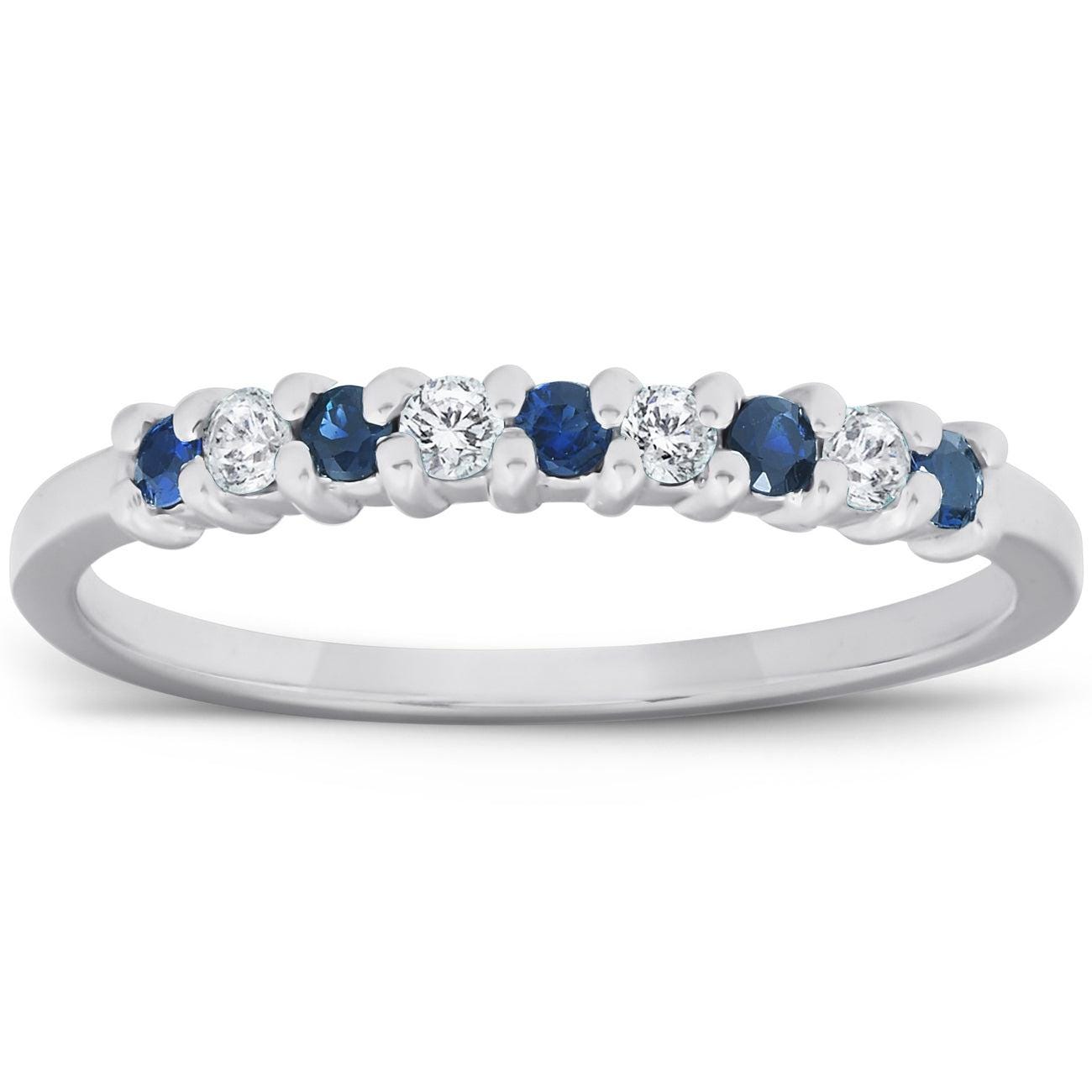 Media Alianza De Diamantes Ella En Oro Blanco Zafiros Azules