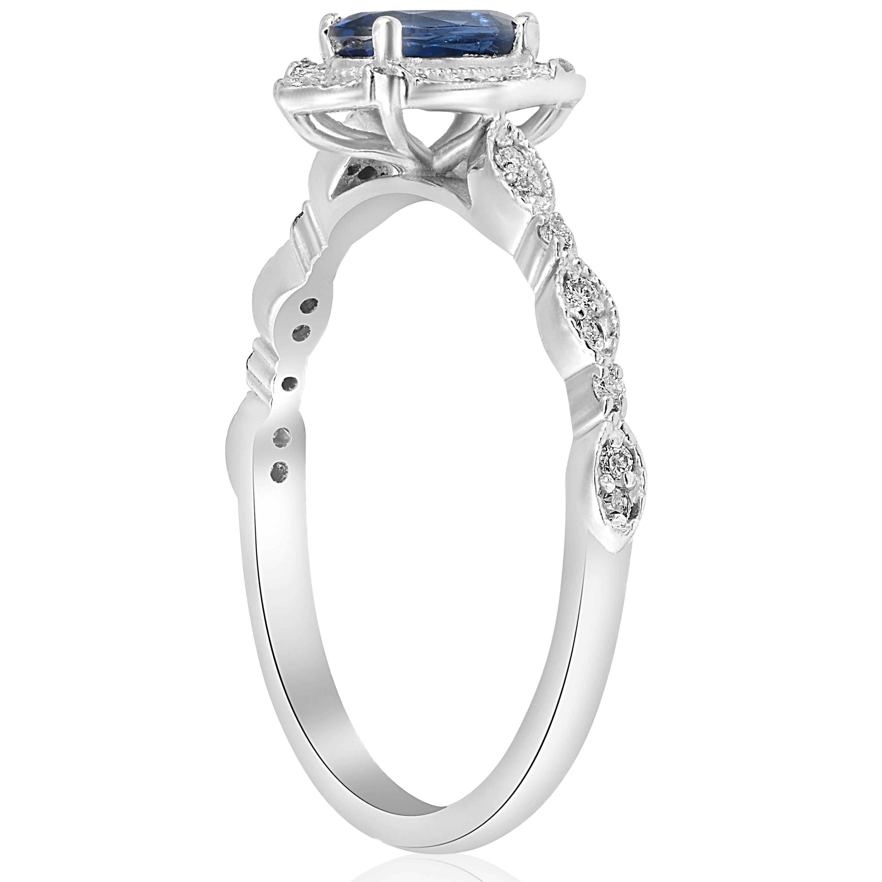 Sapphire Diamond Ring Blue Sapphire Halo Vintage Engagement Ring