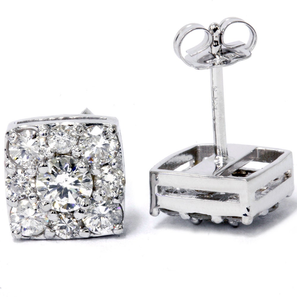 1.20ct Cushion Halo Diamond Studs Round Brilliant Cut Diamonds - Etsy