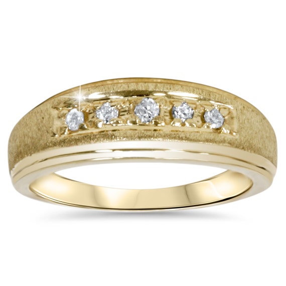 Mens Diamond 14K Yellow Gold Wedding Ring Anniversary Band | Etsy